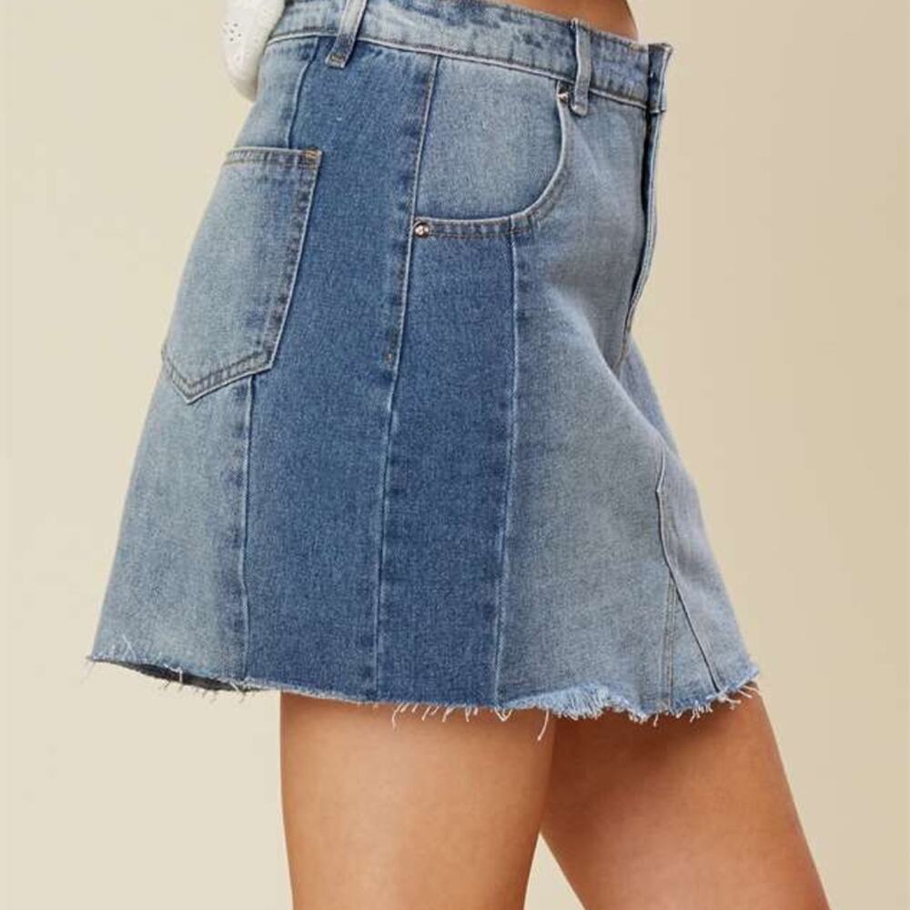 NWT Altar'd State Blue Two-Tone Jean/Denim Mini Skirt - SIZE M - Picture 6 of 10